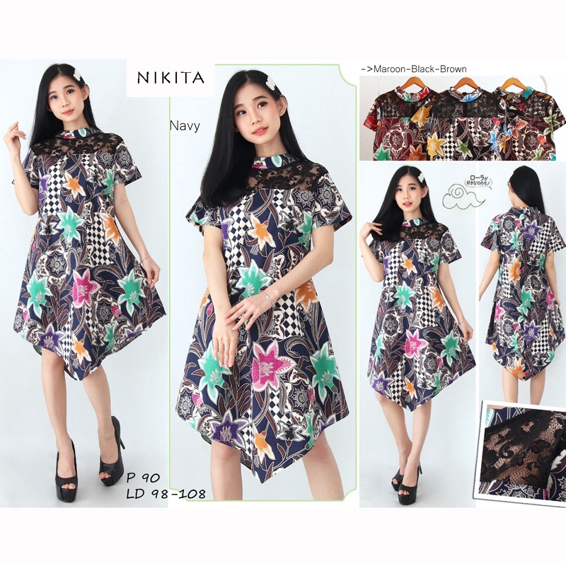 Evercloth Nikita Dress Batik Brukat Katun Stretch Gaun Batik Terusan Batik