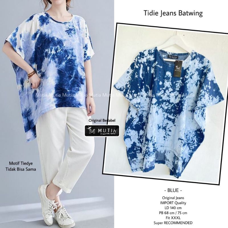 BAJU ATASAN WANITA JUMBO BIG SIZE  JEANS LD 140 CM/ TIDIE JEANS BATWING OVERSIZE BY MUTIA FASHION HQ