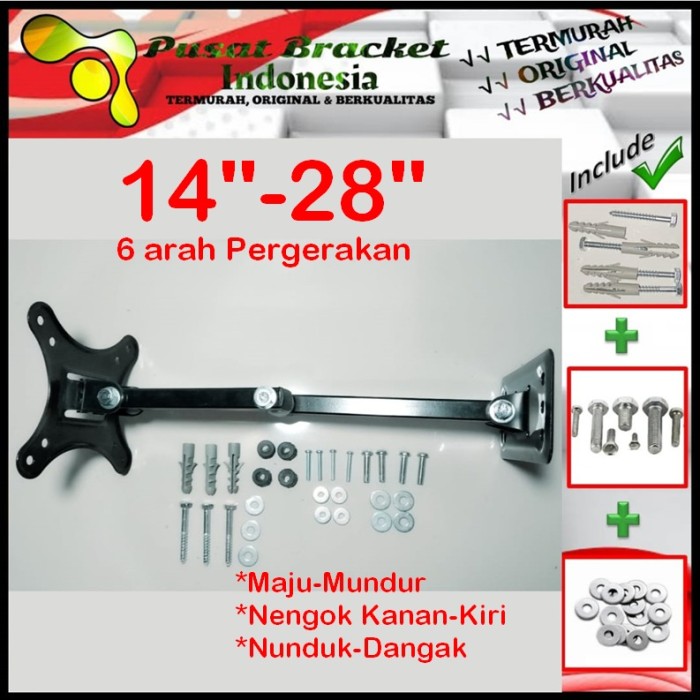 Bracket Tv 14 Monitor Lengan 14&quot; s/d 28&quot; 6 arah Fleksible PBI.SWK1-002