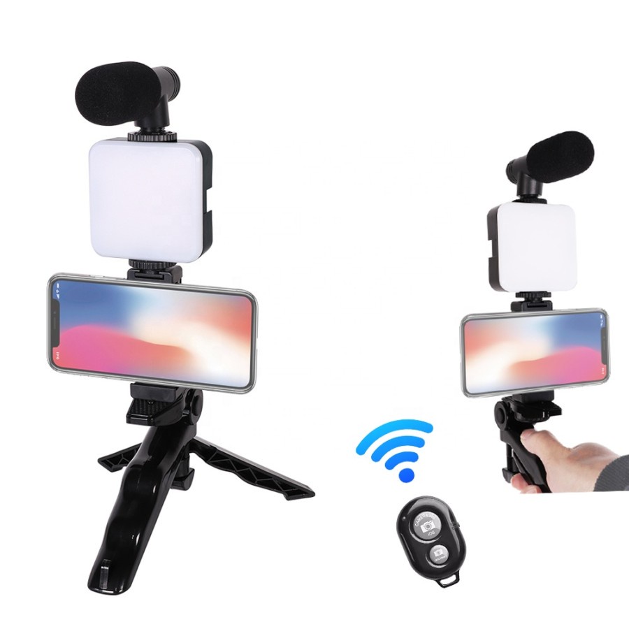 TRIPOD VIDEO MAKING KIT AY-49 BLUETOOTH MIKROFON LAMPU LED VLOGGING