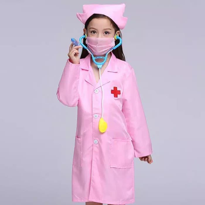 Terbaru baju dokter kecil pink set stestokop sesuai gambar trend