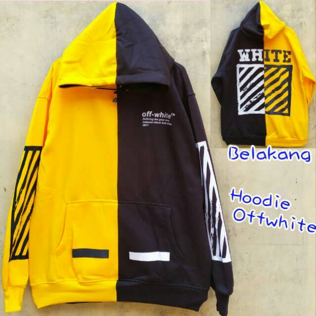 Hoodie off white kuning hitam sablon garis