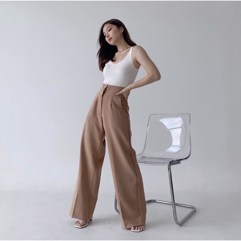 ZOEY CULLOTES KOREA LONG PANTS - CELANA KULOT WANITA PREMIUM - CELANA  KERJA PANJANG FORMAL WANITA - FLOWY PANTS - CELANA BAHAN - HADIAH ATAU KADO ULTAH CEWEK
