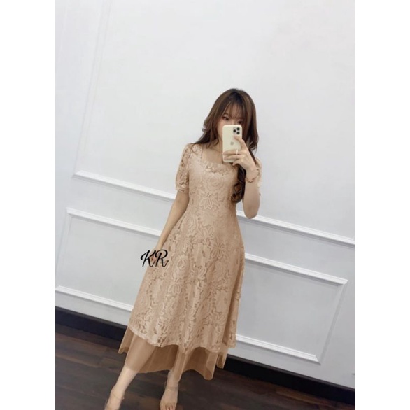 Dress Scarlet Brukat / Dress Brukat Ilaria Wanita  Elegant Dress Warna Putih Lilac Ungu Hitam / Dres