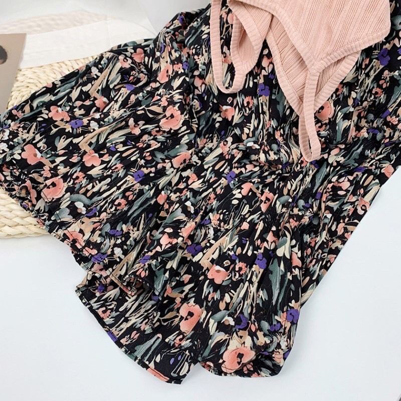 Rok Plisket Prisket Import/ Maxi Skirt Motif Lucu Floral Bunga Vintage Pastel (4 Varian Warna)