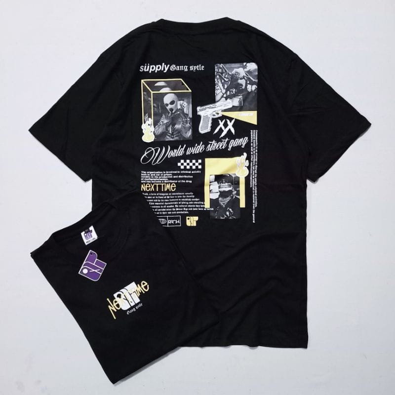 TSHIRT NEXT TIME SUPLY ANG HITAM ORIGINAL SHIRT CASUAL BONUS STICKER
