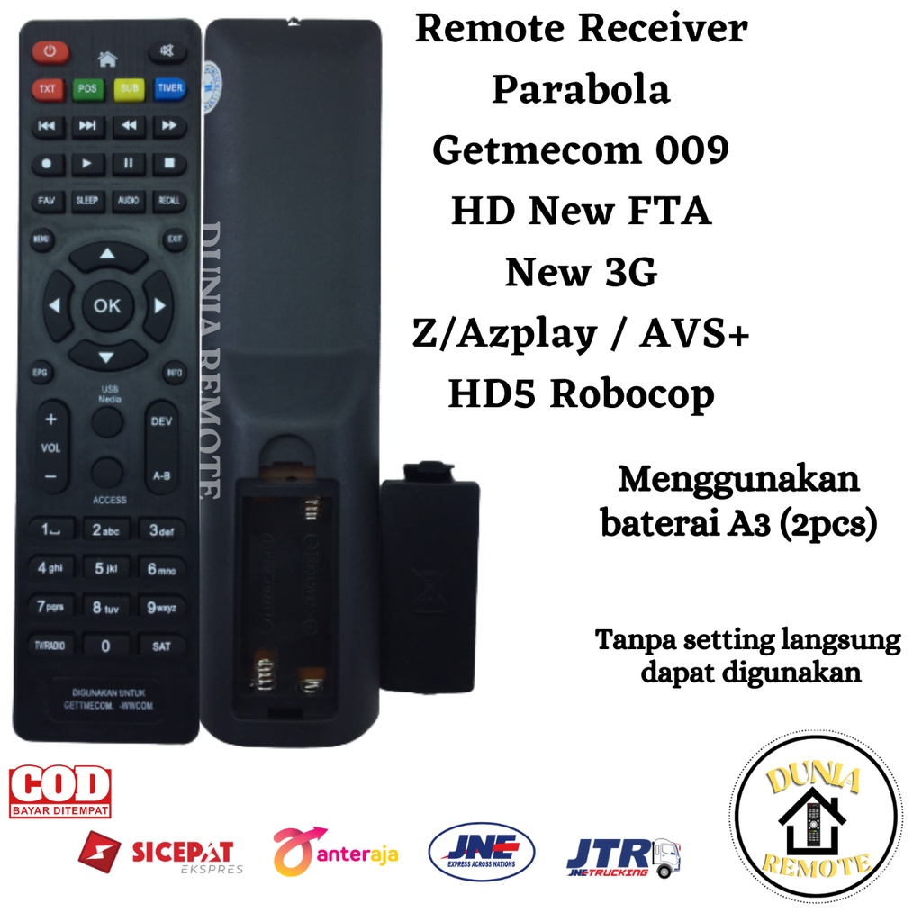 Remot Remote Receiver Parabola Getmecom 009 HD New FTA / New 3G / Z/Azplay / AVS+ / HD5 Robocop / NEW 3G