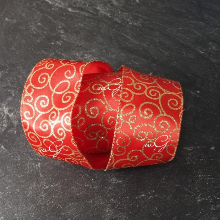 

Pita Merah Motif Gliter Emas; Lebar 6.3cm; Panjang 10 yard