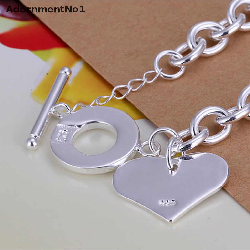 (AdornmentNo1) Gelang Tangan Rantai Lapis Silver 925 Motif Hati Aksen Hollow Untuk Perhiasan Wanita