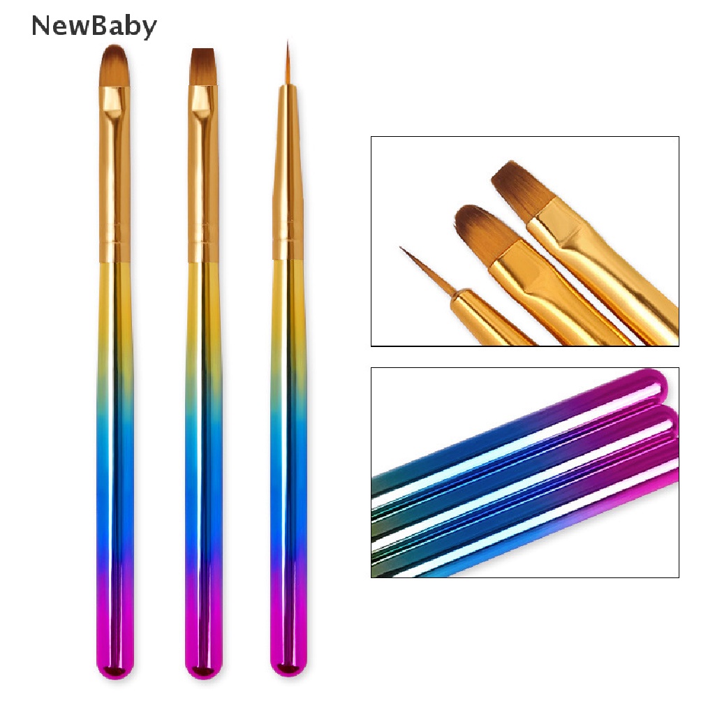 Newbaby 3pcs / Set Brush Pen Dotting Untuk Gambar Hiasan Nail Art Diy