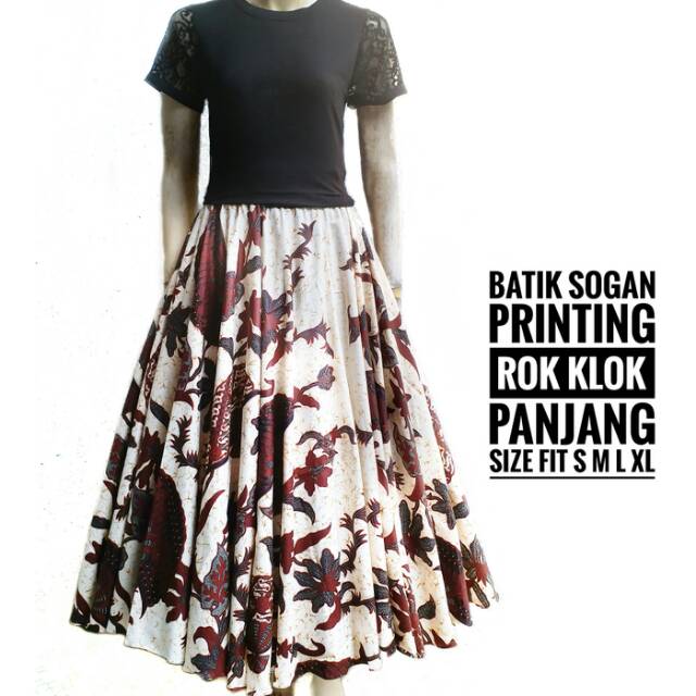 Rok Sogan Printing Rok Klok Panjang Kipas Gading Batik Flare Skirt Bawahan Kebaya