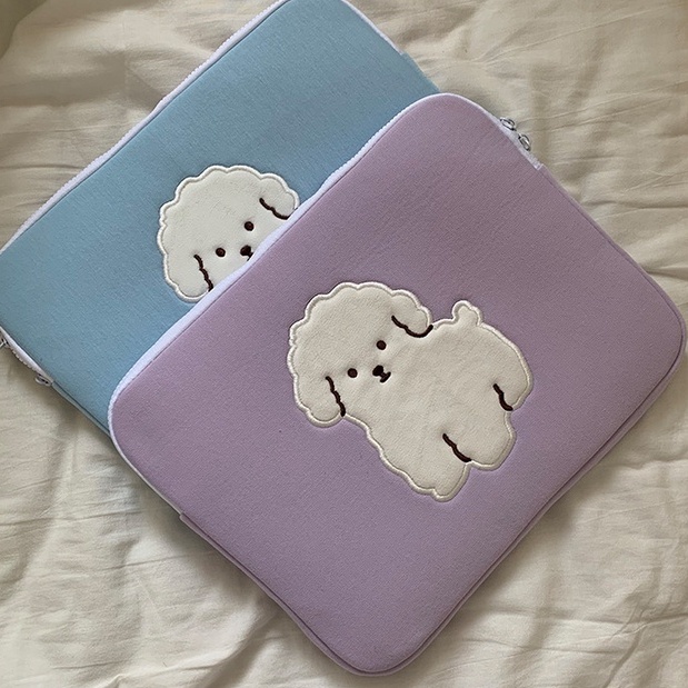 Sleeve Pouch Sarung Tas Bag Case Ipad Tab Tablet Macbook Air Pro Laptop Asus Acer Lenovo HP Huawei 11 12 13 14 15 inch Motif Gambar Puppy Anjing Warna Biru Ungu Lilac Lucu Cute Murah Korean Model