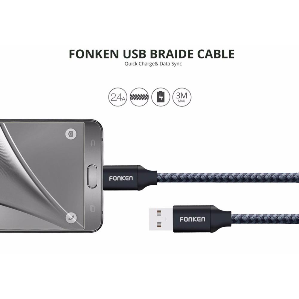 FONKEN Kabel Charger Micro USB 1 Meter - FKC101 - Black