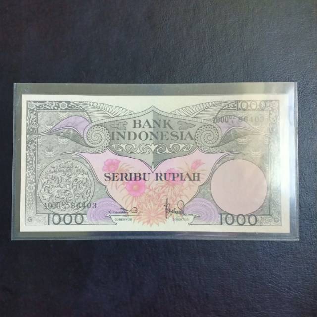 Uang kuno 1000 bunga tahun 1959 unc