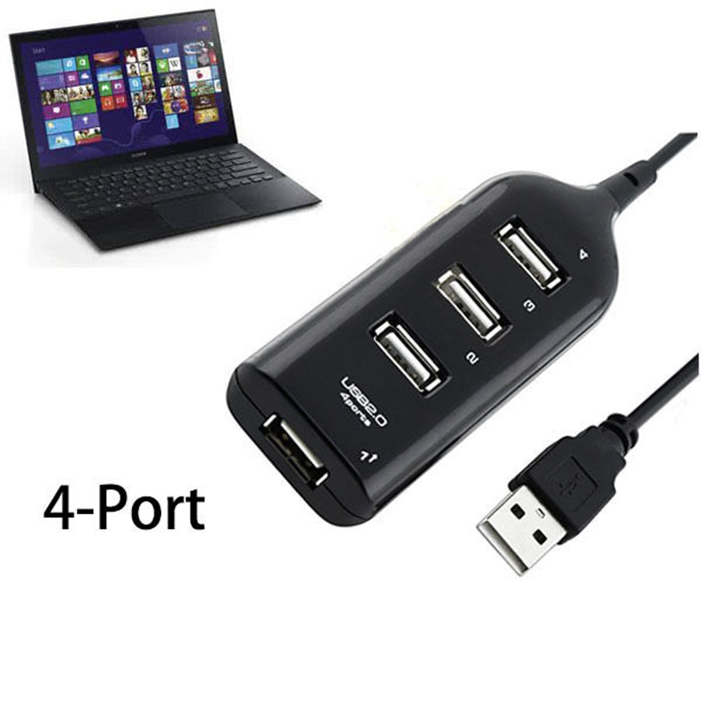 Hub Adapter Splitter 4 Port USB 2.0 Kecepatan Tinggi Warna Hitam Multifungsi Untuk PC Komputer