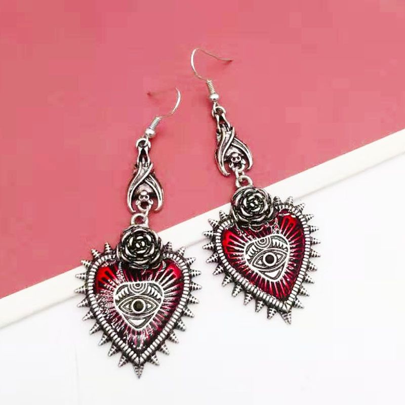 SIY  Vintage Lolita Gothic Evil Eye Red Heart Earrings for Women Halloween Cosplay