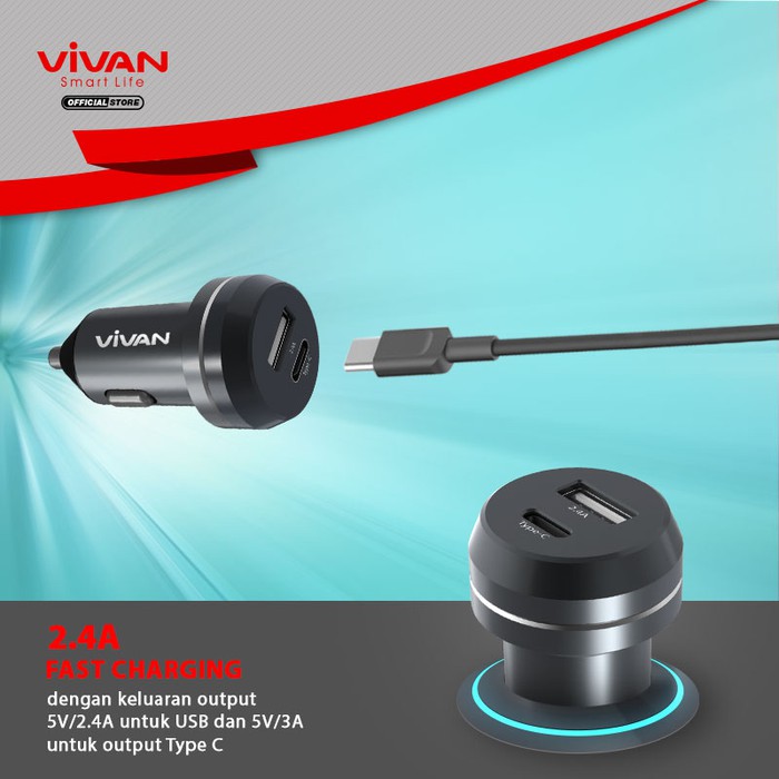 VIVAN CT01 Car Charger TYPE-C 2.4A - Garansi Resmi 1 Tahun