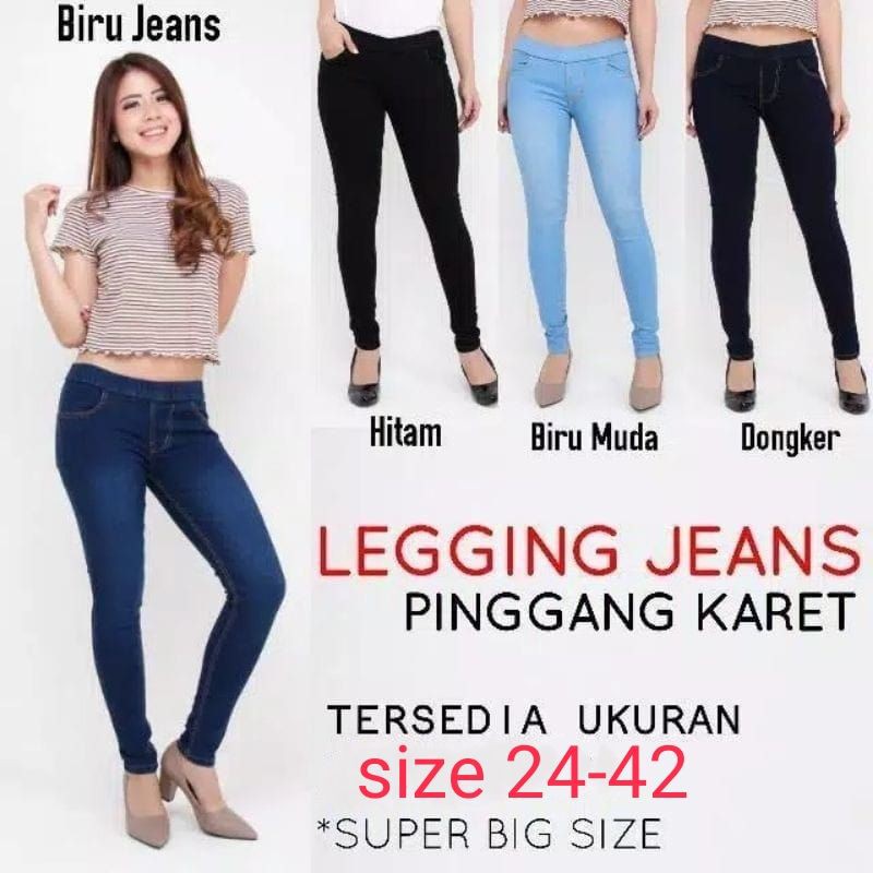 Legging Jumbo Jeans Pinggang Karet Jegging Jeans Big Size 27-42