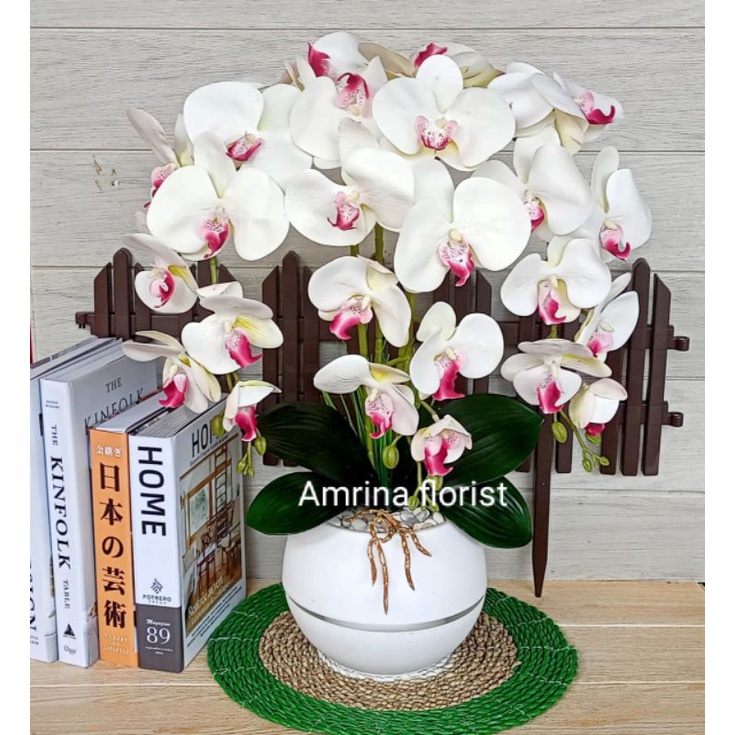 bunga anhgrek latex jumbo pot bola//bunga hias dekorasi anggrek latex artificial pot bola