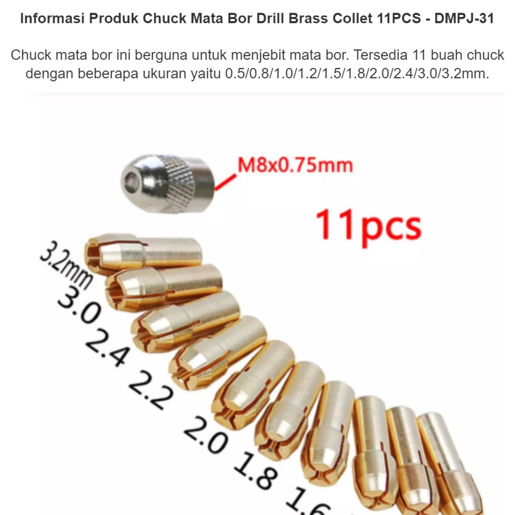 Kepala Bor Mini Drill Grinder Brass Collet Mata Chuck Set 11pcs Head Tuner 11 pcs Colet Kolet Grinda
