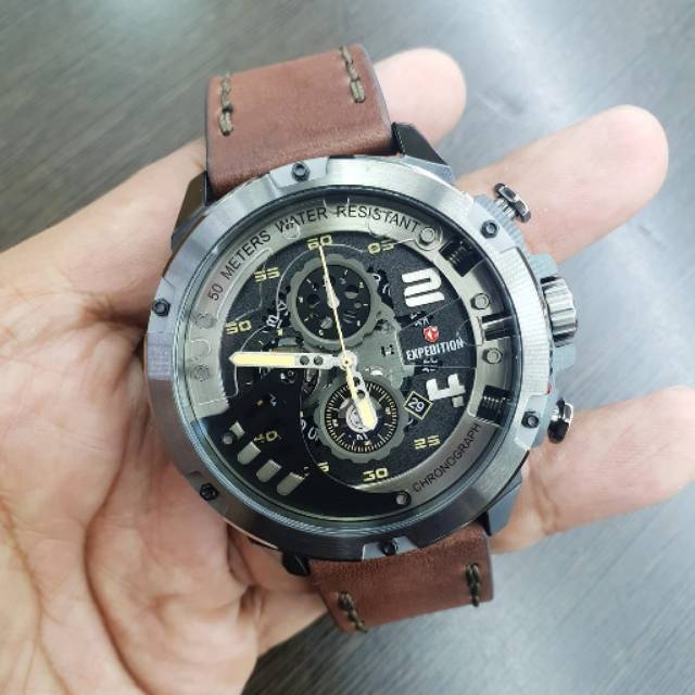 Jam Expedition Pria E6700 Original Tali Kulit Coklat Hitam