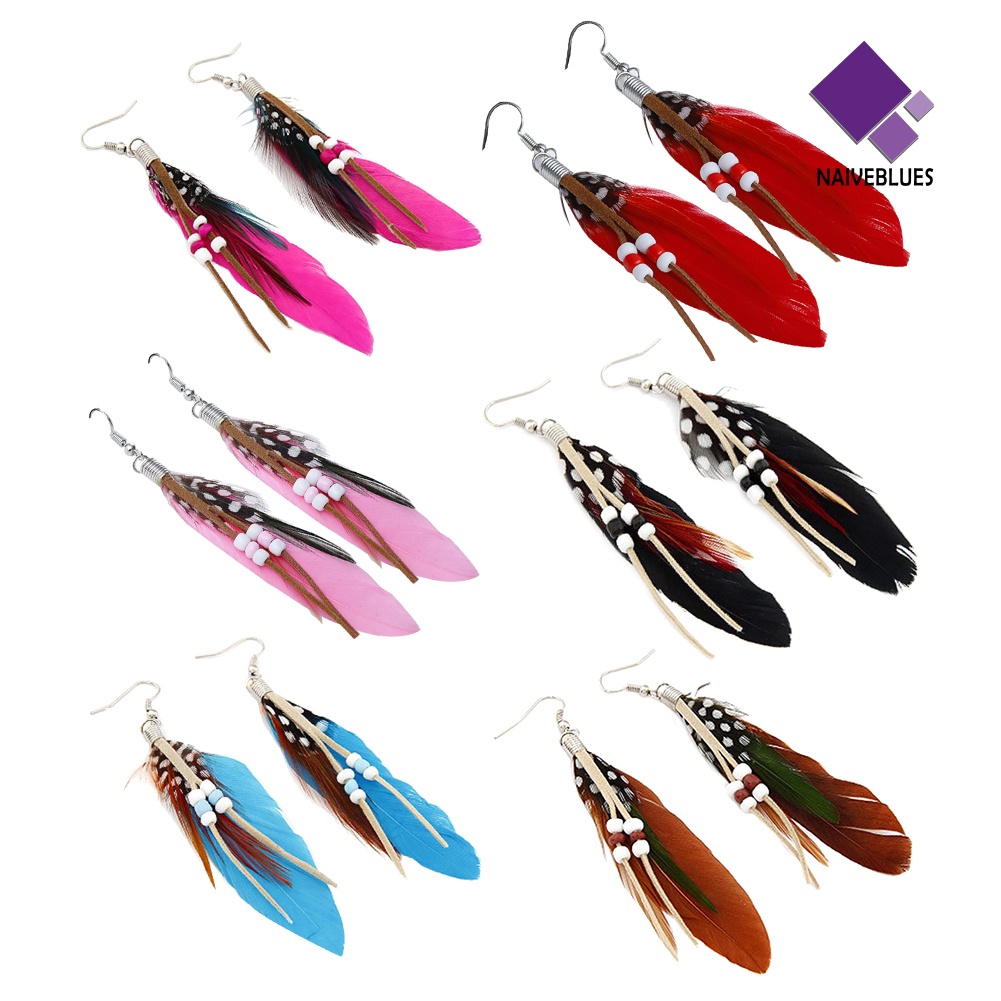 Anting Kait Gantung Wanita Desain Bulu Manik-Manik Gaya Bohemian Indian Untuk Hadiah