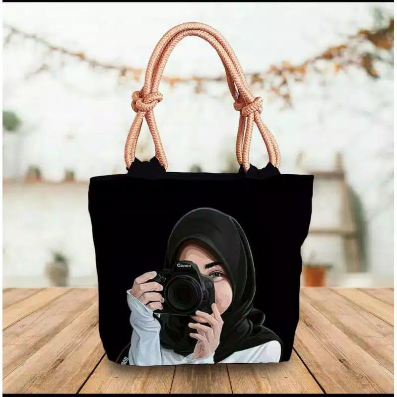 Tote bag hijab / tas tote tali dadung hijab / tas bahu hijabers printing / tas wanita by zellshop