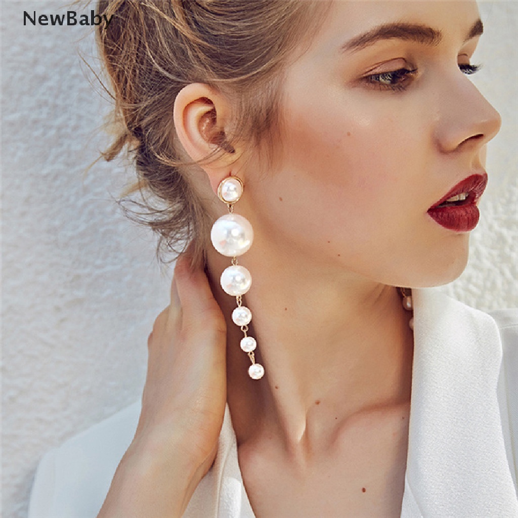 Anting Tusuk Gantung Rumbai Panjang Hias Mutiara Untuk Wanita