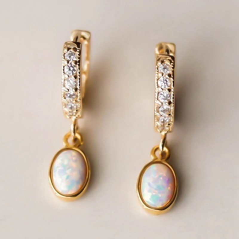 Anting Emas Murni 18K Hias Batu Permata Opal Berlian Untuk Hadiah Valentine