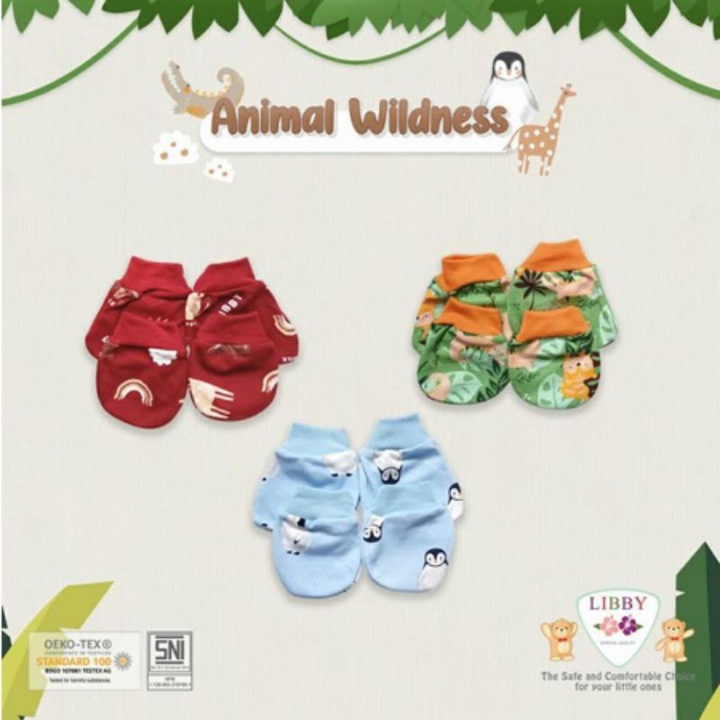 3pc- libby topi &amp; sarung tangan  kaki LIBBY baby new born- stk Libby  motif hazy zoo,JOURNEY TO SAFARI DAN SUMMER HOLIDAY / SARUNG TANGAN DAN KAKI BAYI