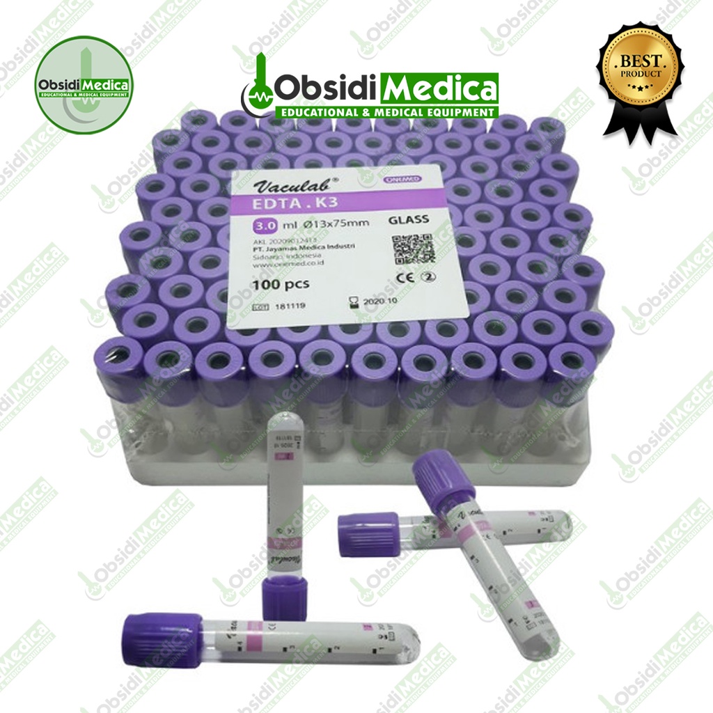 Tabung Darah Vaculab EDTA K3 3ml 3cc Glass Ungu