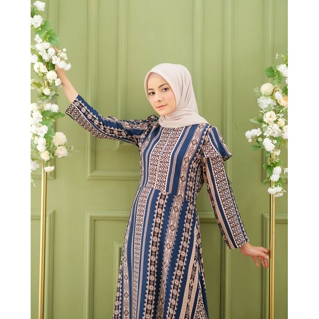 Ounadoutfit Dress Ritz salur wanita busui kekinian cantik / dress rayon motif / dress motif salur / homedress busui garis / baju muslim etnik