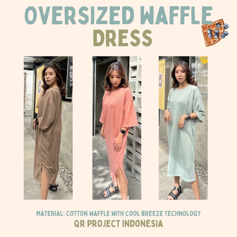 Baju Dress Oversize Cotton Waffle Cool Breeze Premium Oversized Dress Tshirt