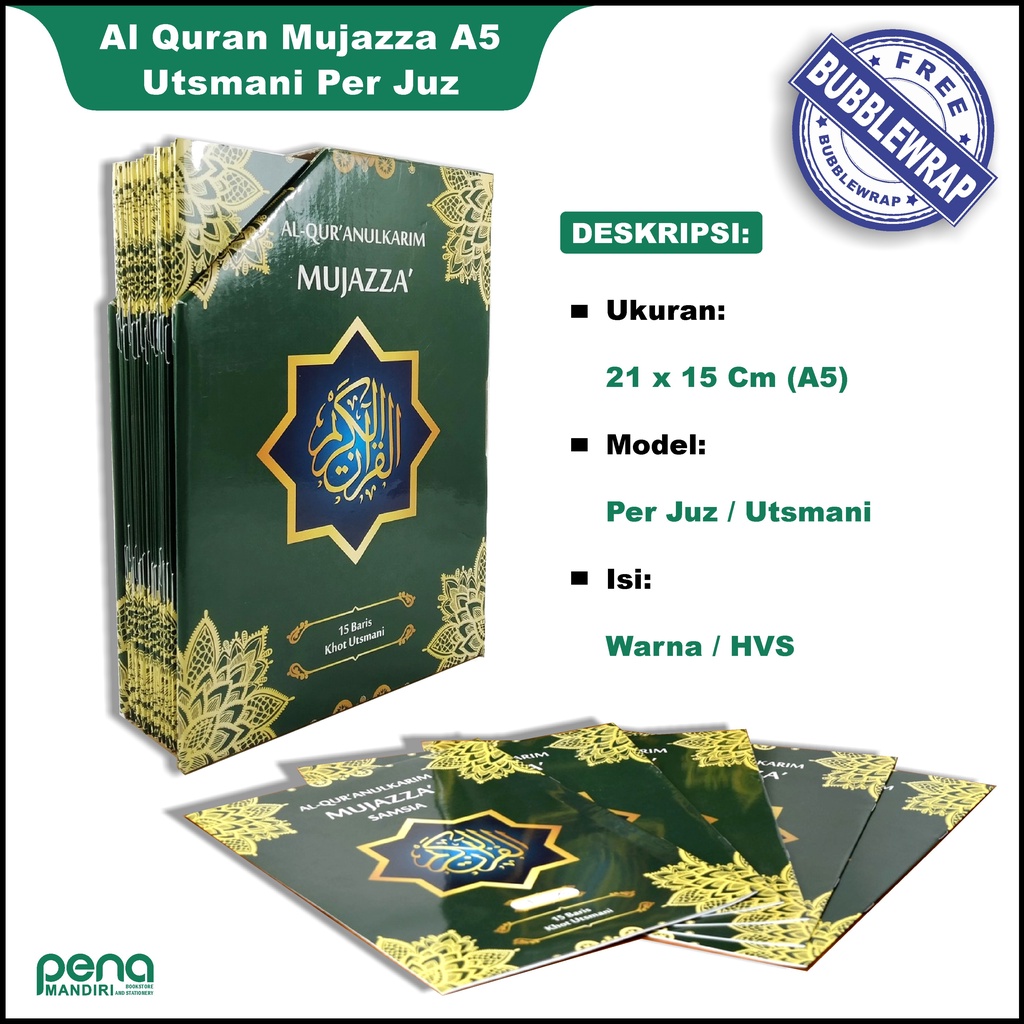 Al Quran Per Juz Mujaza' Mujazza' Sedang A5 - Khot Utsmani 15 Baris - AL-Qur'an Mujaza Tanggung