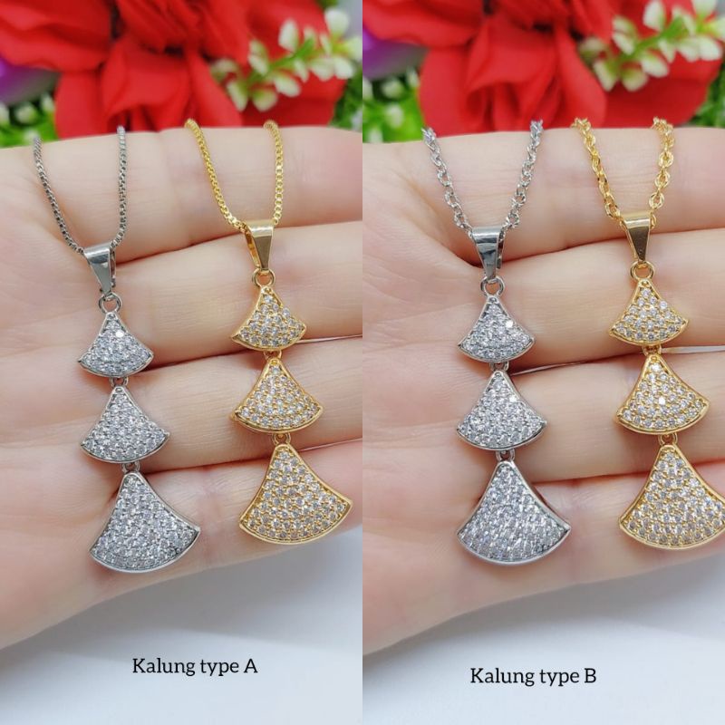 Set Kalung+Liontin Xuping 3 Susun Permata Lapis emas 18k