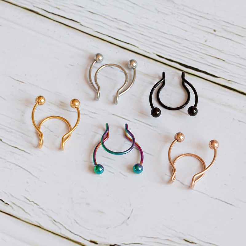 [ACKER] TANPA TINDAKAN Cincin Septum Hidung Palsu Cheater Horseshoe Cincin Septum Clicker