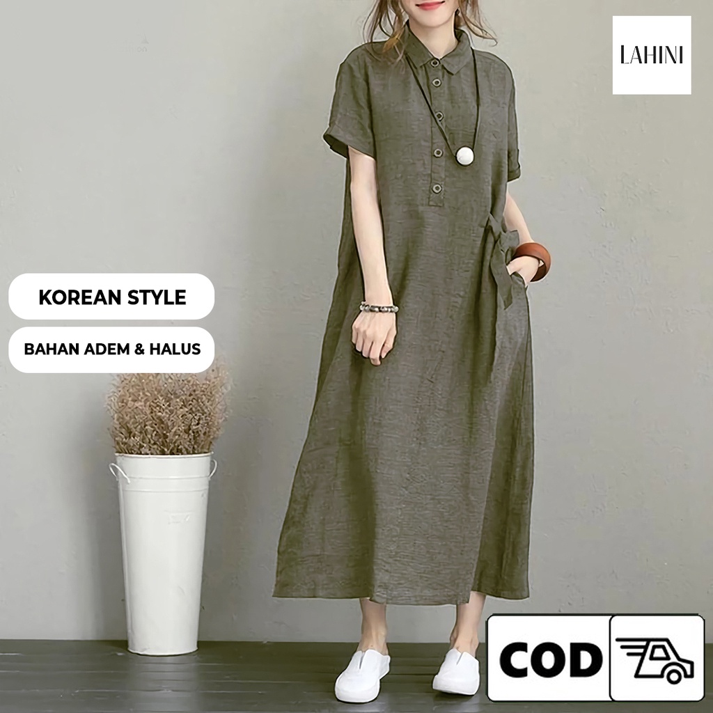 Long Dress Casual Wanita Gamis Kutung Premium Lengan Pendek Terbaru Kekinian Bahan Katun Adem Warna 