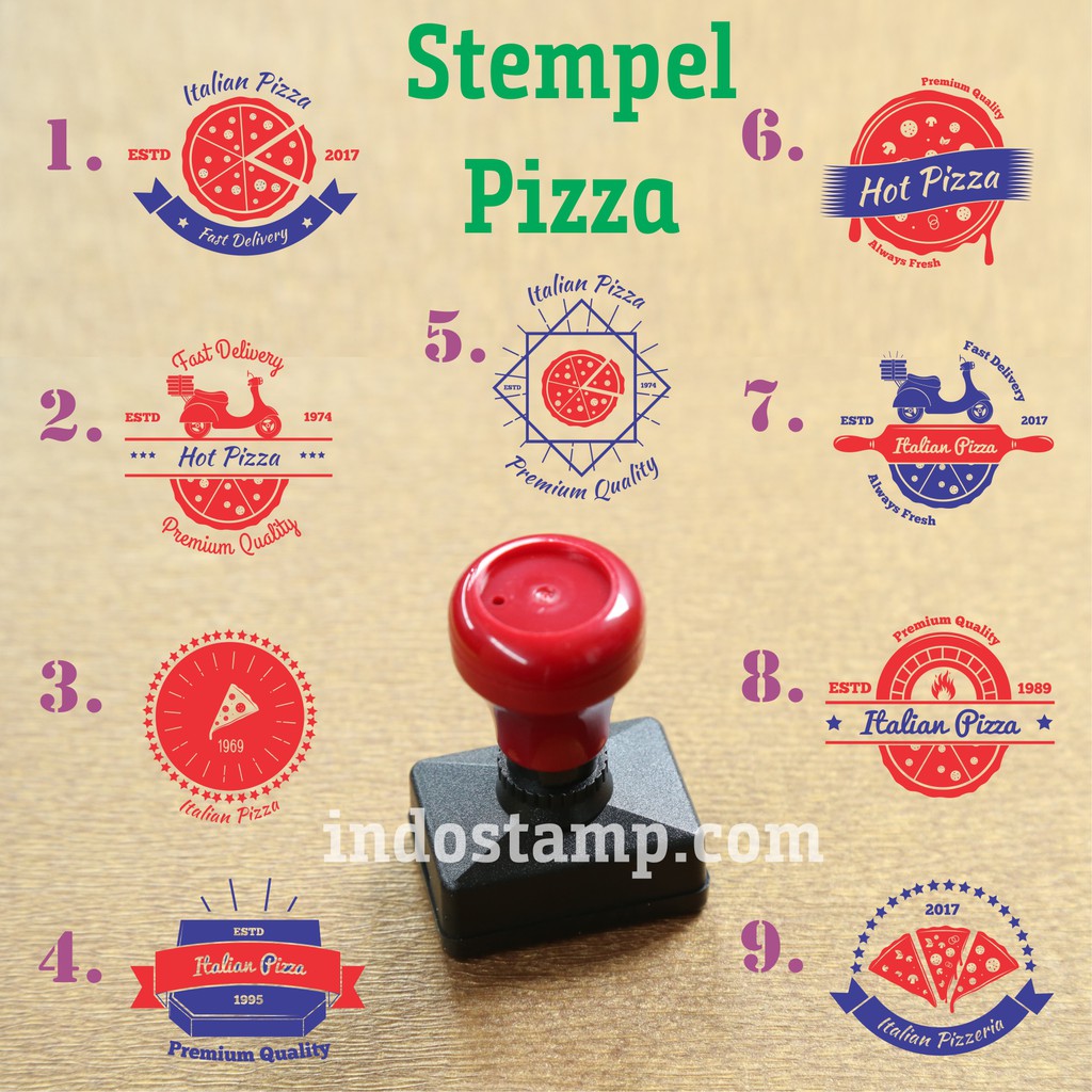 

stempel nama logo pizza restaurant resto kuliner cafe flash stamp