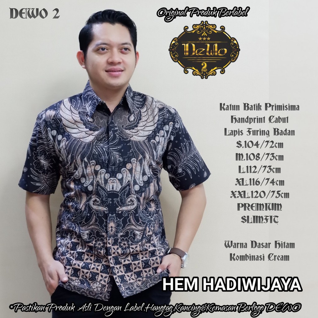 HADIWIJAYA Kemeja Batik Pria Lengan Panjang Katun Halus FULL FURING Batik Dewo