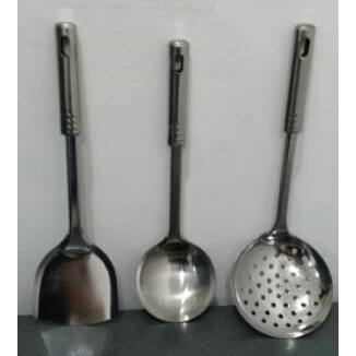 Satu Set Isi 3 Spatula, Irus (centong sayur), dan Saringan Lubang Gorengan Stainless Steel