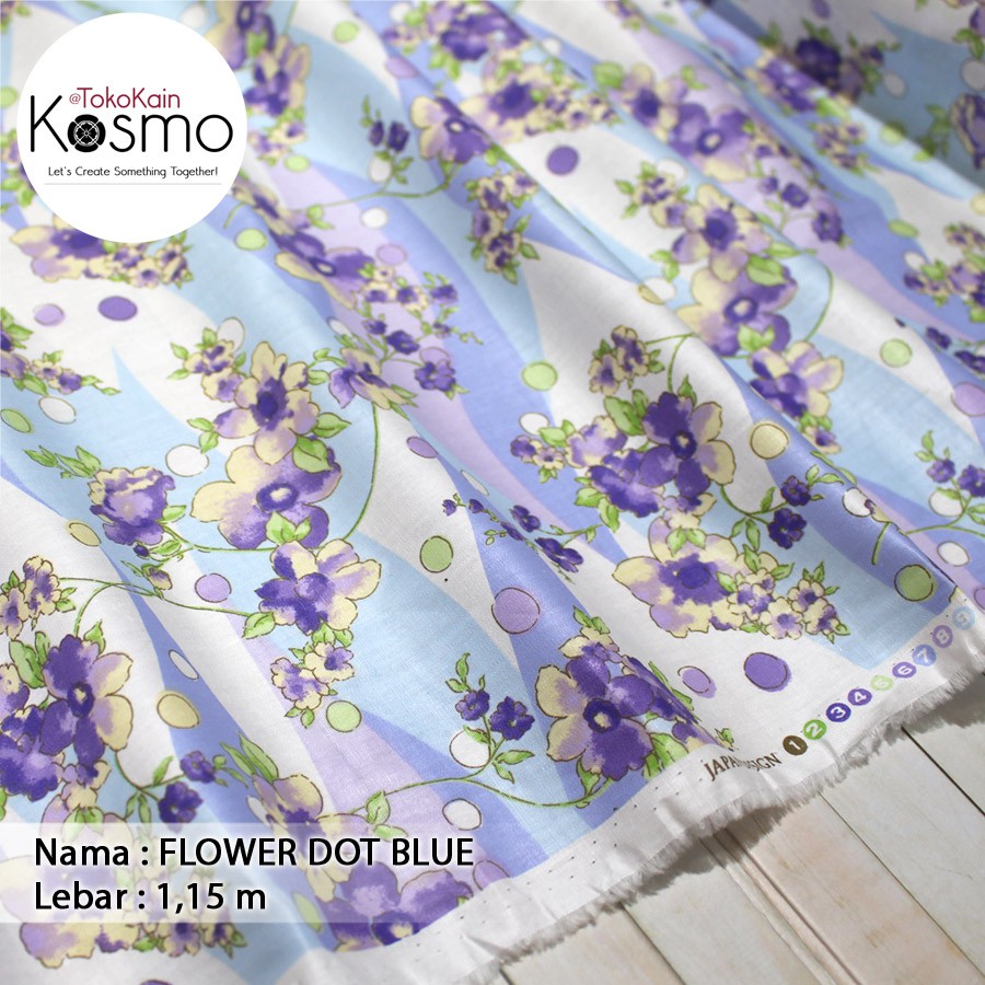 Kain Katun Jepang Japan Design - Flower Dot (Blue)