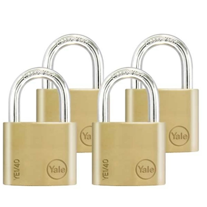 Yale YE1-40-122-4 Indoor Brass Standard Shackle Padlock 40mm 4Pcs