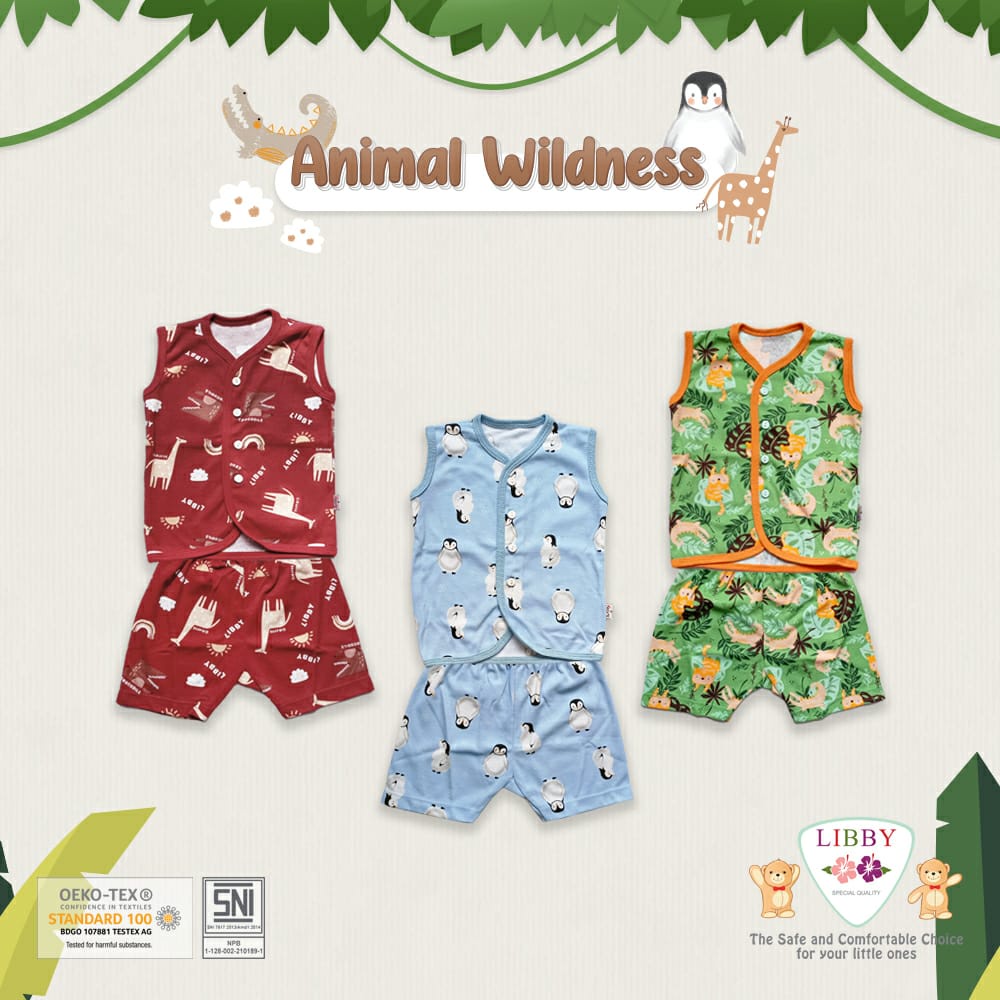 Libby Baby - 3STEL ANIMAL WILDNESS Setelan Kutung Kancing Depan