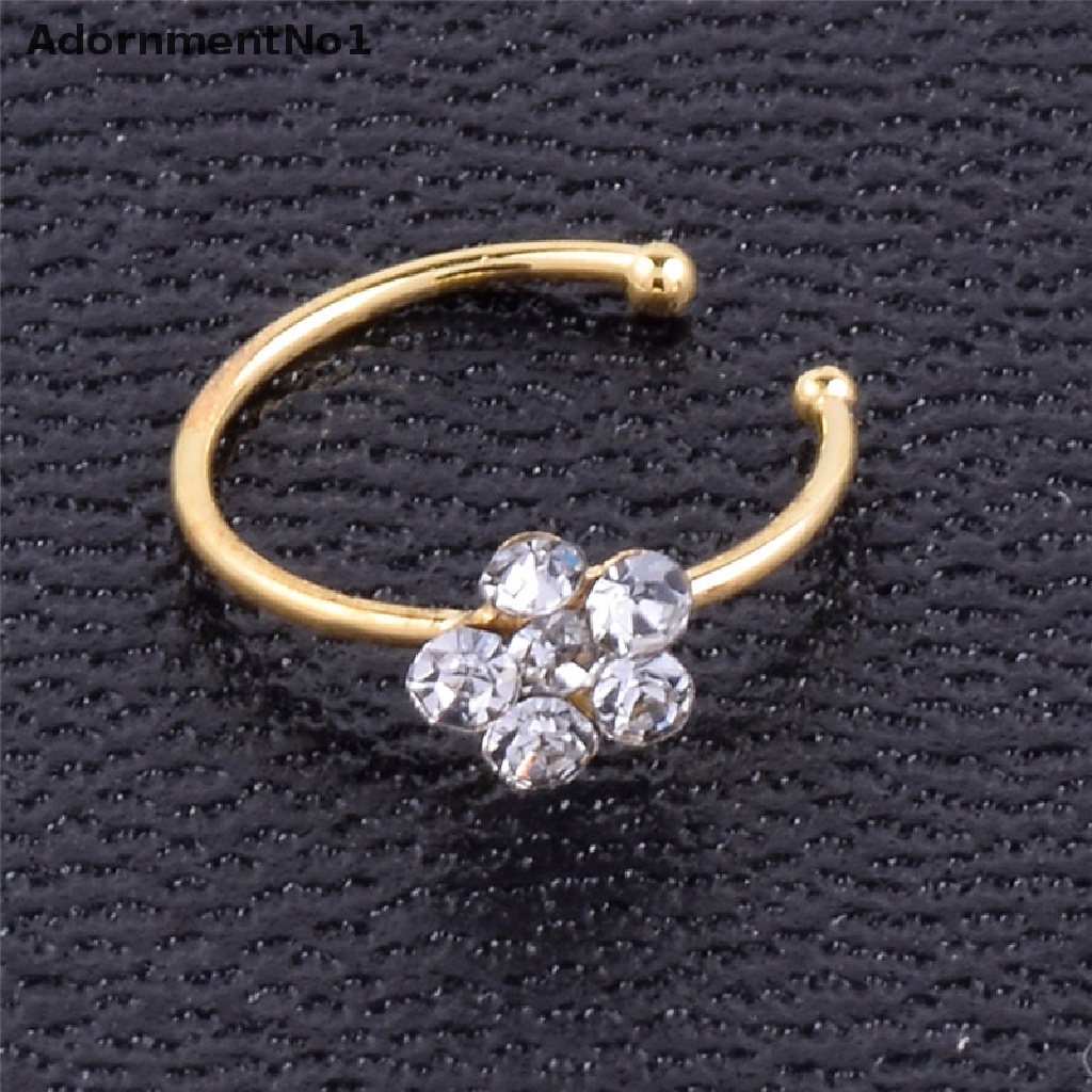 (AdornmentNo1) 1pc Cincin Tindik Hidung Desain Bunga Hias Berlian Imitasi Untuk Wanita