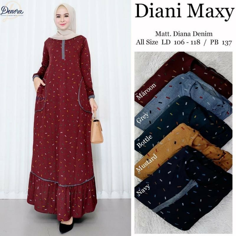 Gamis Wanita Calvin Jeans Diana Busui Tebal Melar Nyaman di Pakai Fane Levila Gamis Muslim Kekinian-DIANI MAROON