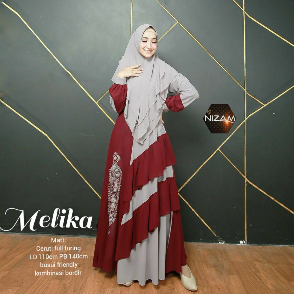 GAMIS MALIKA SYARI, CANTIK DAN ANGGUN ORIGINAL NIZAM, CERUTY FULL FURING, KOMBI BORDIR, BUSUI