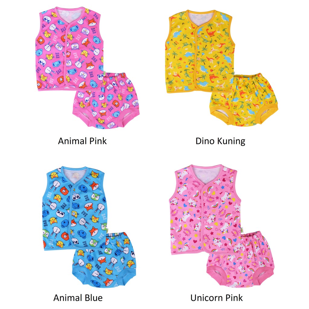 Libby / Bonbinzoo Setelan Baju Kutung Celana Pop Bayi Kancing Depan Newborn 0-3 3-6m  6-12m CBKS