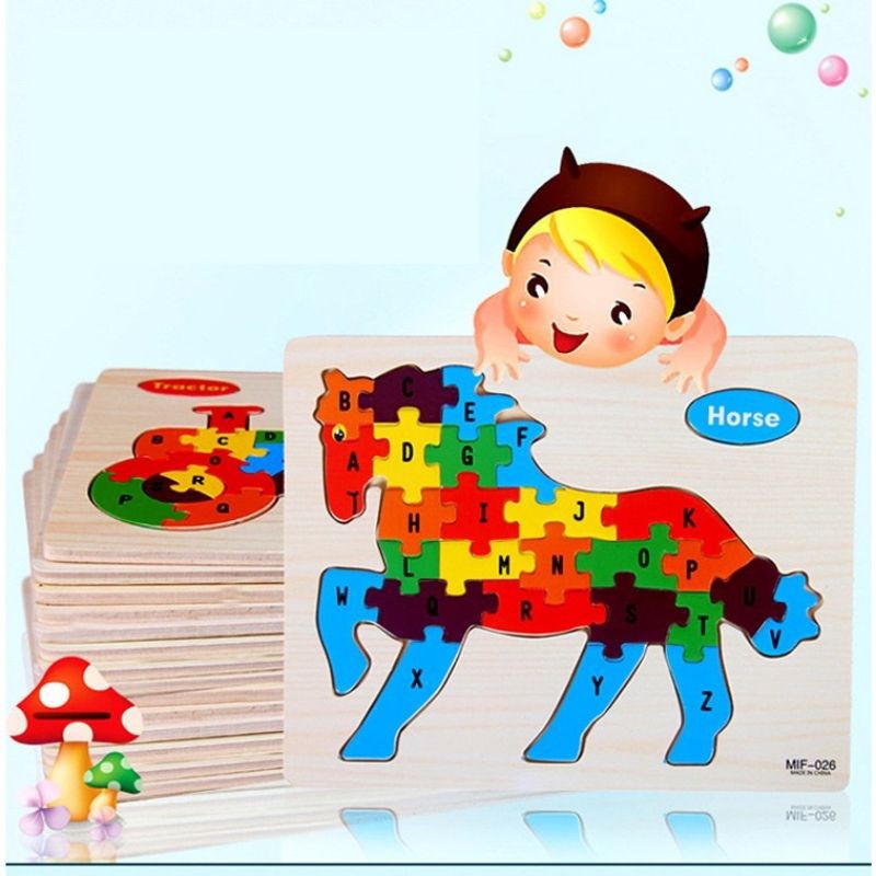 Puzzle kayu jigsaw huruf a-z/Puzzle huruf alfabet animal