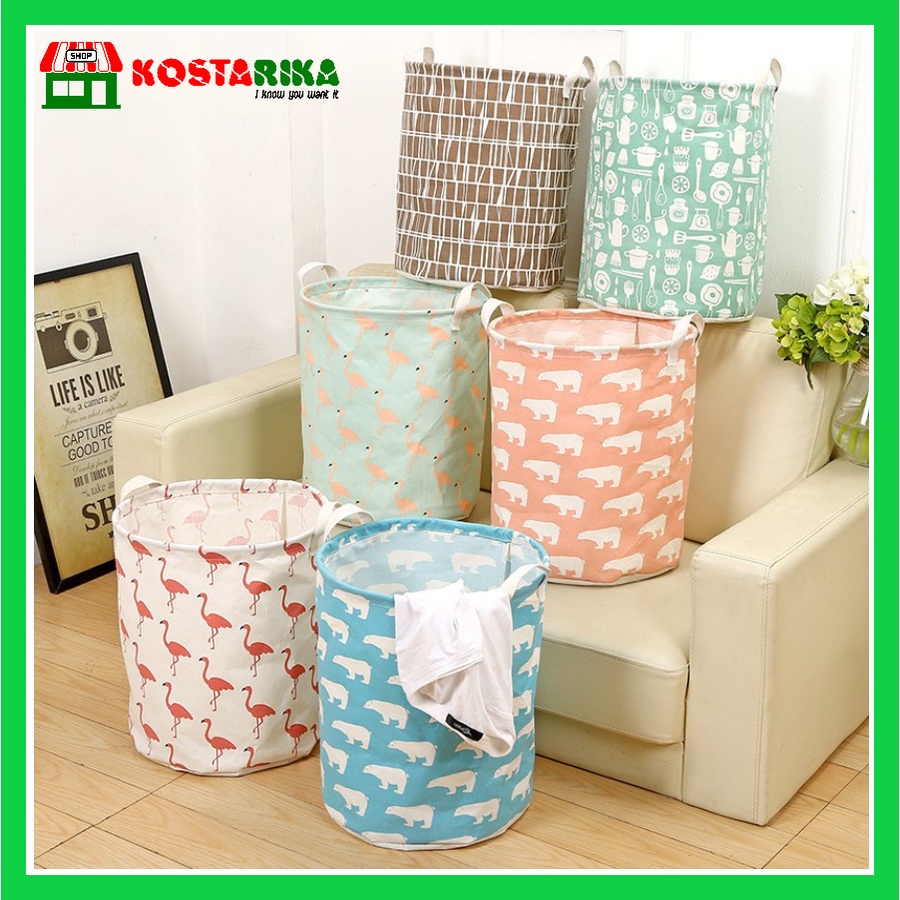 KOSTARIKA Keranjang Baju Cucian Kotor Tempat Pakaian Laundry Bag CANVAS Motif