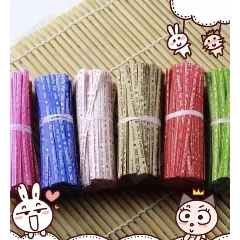 10 pcs Twist Tie kawat ikat motif tulisan lucu unik untuk paket snack goodie bag